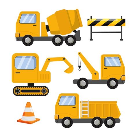 Premium Vector Set Of Construction Vehicle Industrial Yellow Truck