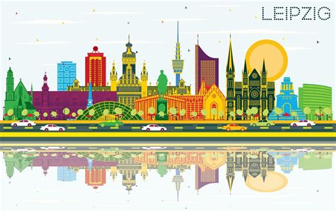 Leipzig Germany City Skyline With Color Buildings Blue Sky And