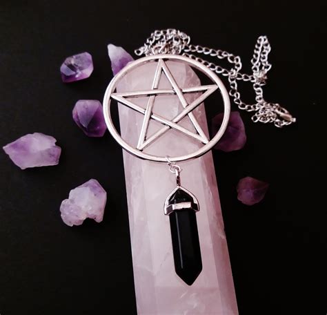 Black Crystal Pentagram Necklace Shop Ofstarsandwine On Etsy