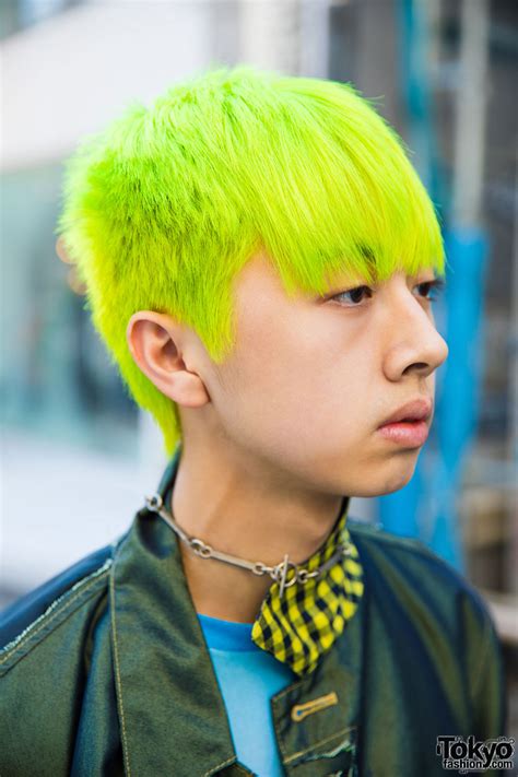 Neon-Haired Harajuku Guy in Edgy Street Style w/ PPFM, Comme des ...