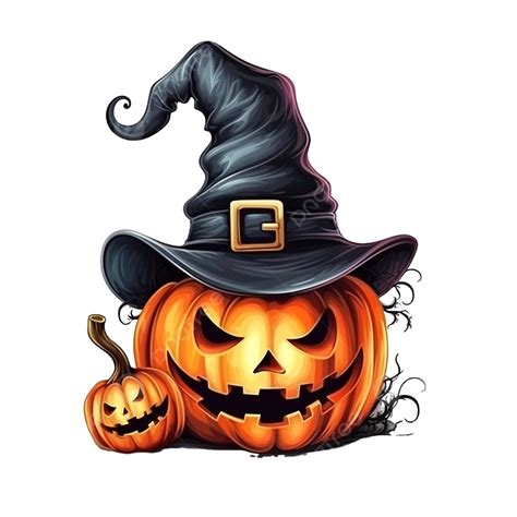 Pumpkin With Hat Witch In Scene Halloween Illustration Witch