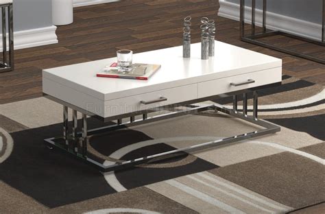 Pc Coffee End Table Set In High Gloss White By Coaster