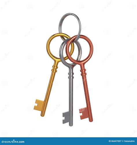 Bunch Of Three Keys Isolated On White Background 3d Rendering Stock