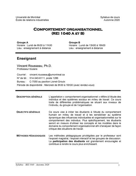 Syllabus Plan Du Cours Universit De Montr Al Syllabus De Cours