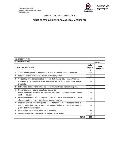 Pauta De Cotejo Hiegien De Manos Con Alcohol Gel Escuela De