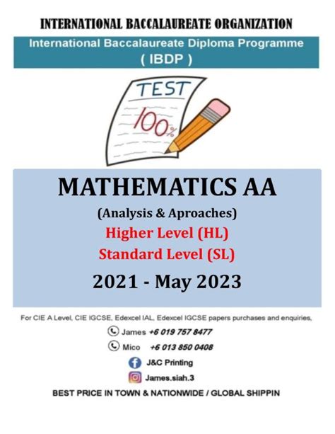 Ib Past Year Papers Ibdp Mathematics Aa Analysis And Approaches Hl Sl 2021 May 2023 Lazada