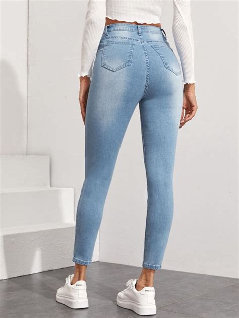 Stonewash Skinny Jeans Without Belt Shein Usa