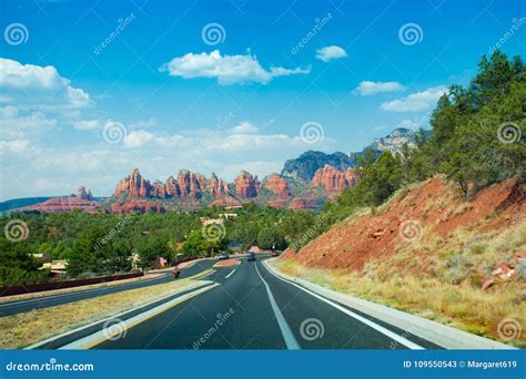 Scenic Road To Beautiful Red Mountains In Sedona Stock Image Image