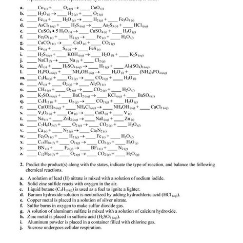 Worksheet Writing And Balancing Chemical Reactions Answers The