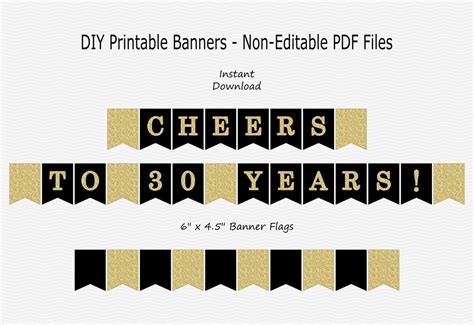 Cheers to 30 Years Banner Black & Gold Glitter 30th - Etsy