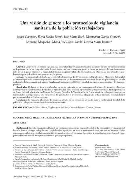 Pdf Una Visión De Género A Los Protocolos De Vigilancia Sanitaria De