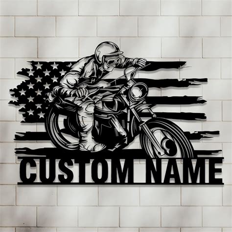 Custom American Flag Motorcycle Metal Wall Art, Motorcycle Metal Wall ...