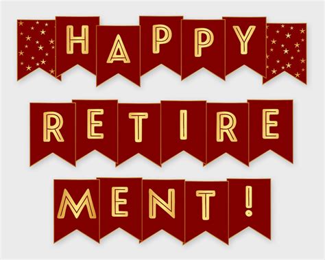 Happy Retirement Printable Banner, Red & Gold Birthday Party Printable PDF, DIY Print, Instant ...