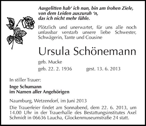 Traueranzeigen Von Ursula Sch Nemann Abschied Nehmen De