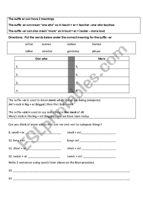 English Worksheets Suffix Er And Est