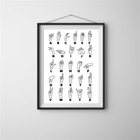 ASL Alphabet Printable Wall Art White Background Instant Download Wall ...