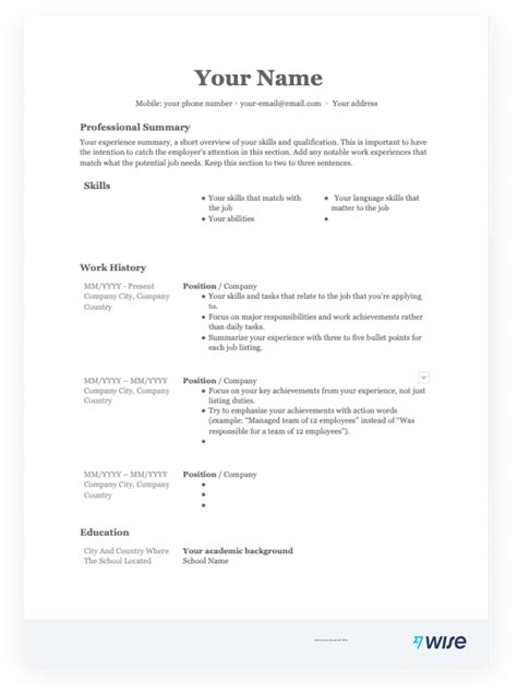 Free Resume Templates | Download and create the best resume template - Wise