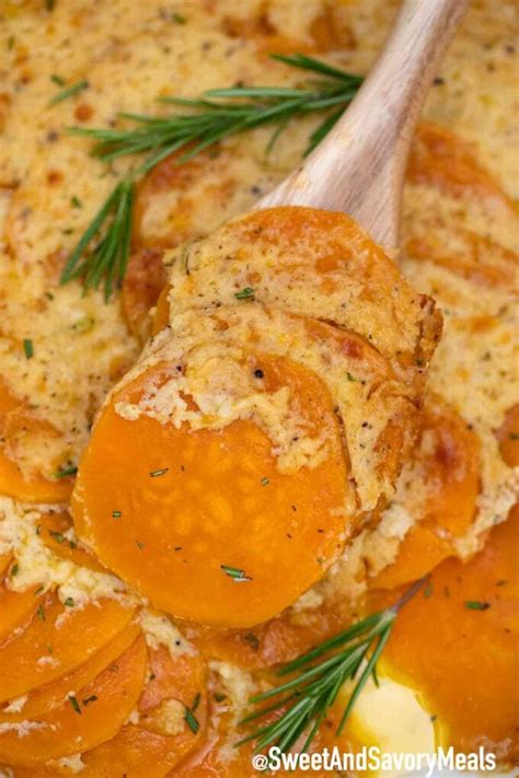 Scalloped Sweet Potatoes Best Cheesy Recipe Video Sweet And Savory