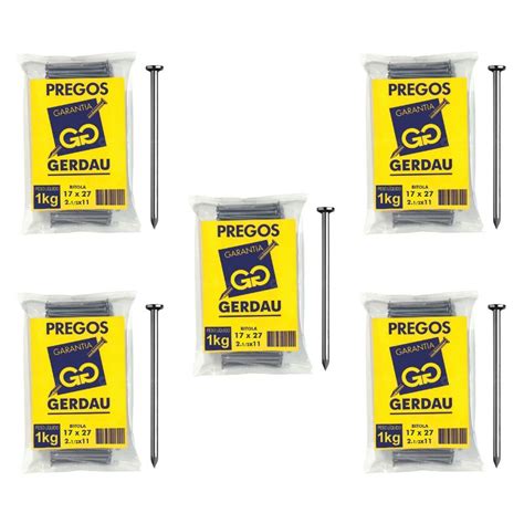 Kit 5 Pacotes Prego Gerdau Com Cabeça 17x27 1kg Agro Pinheiro