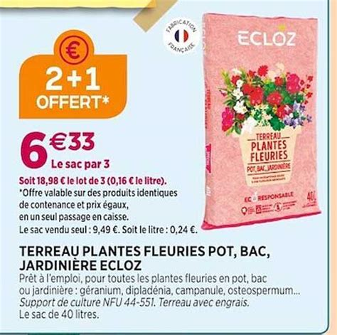 Promo Terreau Plantes Fleuries Pot Bac Jardinière Ecloz chez Delbard