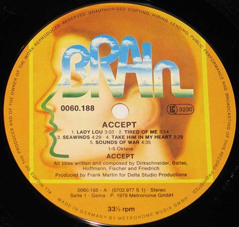 Accept Self Titled Brain Records Album Cover Gallery And 12 Vinyl Lp