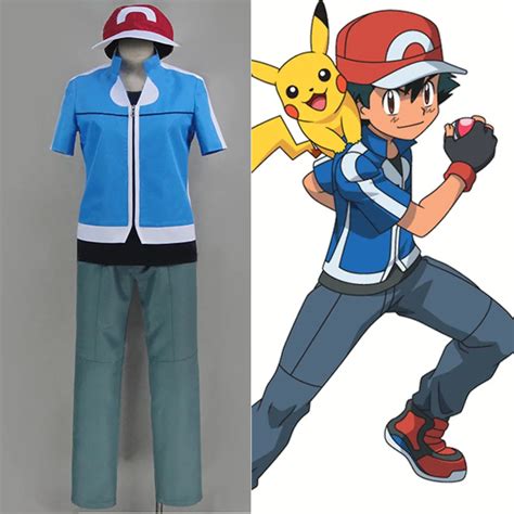 Pocket Game Cos Hot Go Ash Ketchum Cosplay Costume With Gloves And Vest Hat Uniform Adult Unisex