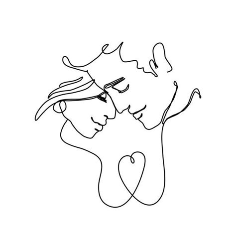 Desenho De Linha Cont Nuo Casal Romantico Vetor Premium Desenho