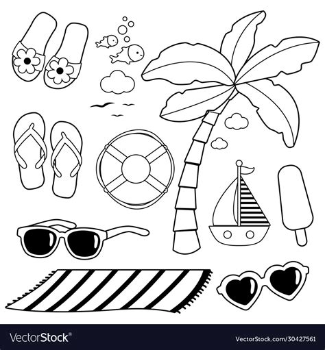 Summer Theme Beach Vacation Design Elements Vector Image