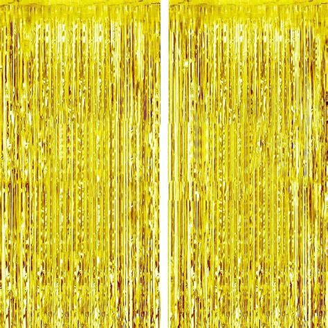 Gold Foil Curtain Backdrop 3x8 Feet Pack Of 2 Metallic Gold Fringe