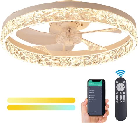 DIQIN Low Profile Ceiling Fan With Light Modern Flush Mount