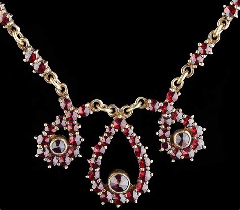 Rare Vintage Silver Drop Necklace With Bohemian Garnet Art Deco Bohemian Garnet Necklace