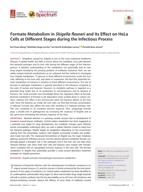 Pdf Formate Metabolism In Shigella Flexneri And Its Effect On Hela