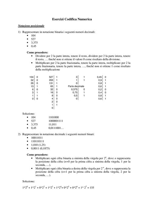 EI L02a Codifica Numerica Comp2 Esercizi Codifica Numerica Notazione