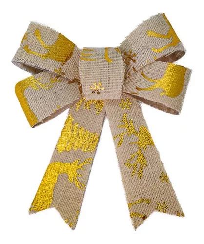 Kit 24 Laços Dourado Rena Glitter Natal Enf Árvore 10x10cm