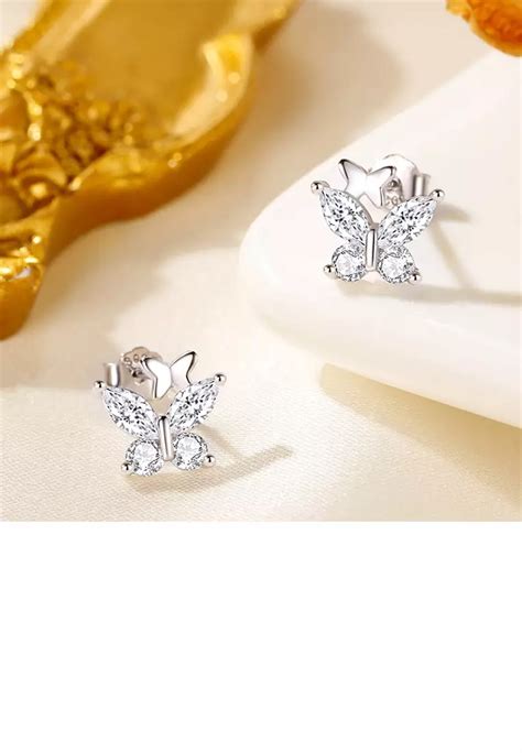 Buy Glamorousky 925 Sterling Silver Simple Cute Butterfly Stud Earrings