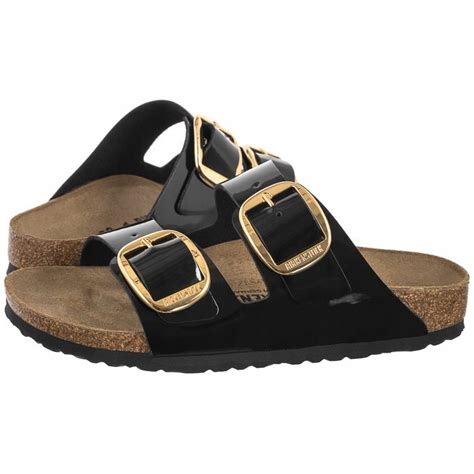 Buty Klapki Birkenstock Arizona Big Buckle Patent Black Gold Czarne