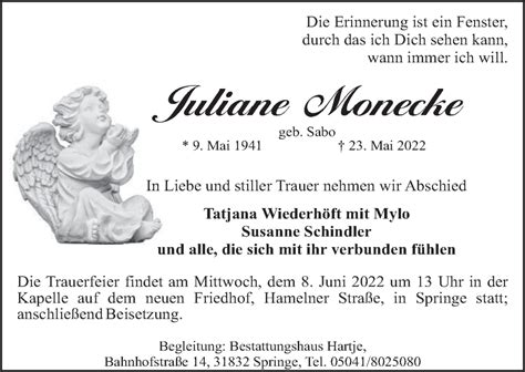 Traueranzeigen Von Juliane Monecke Trauerportal Ihrer Tageszeitung