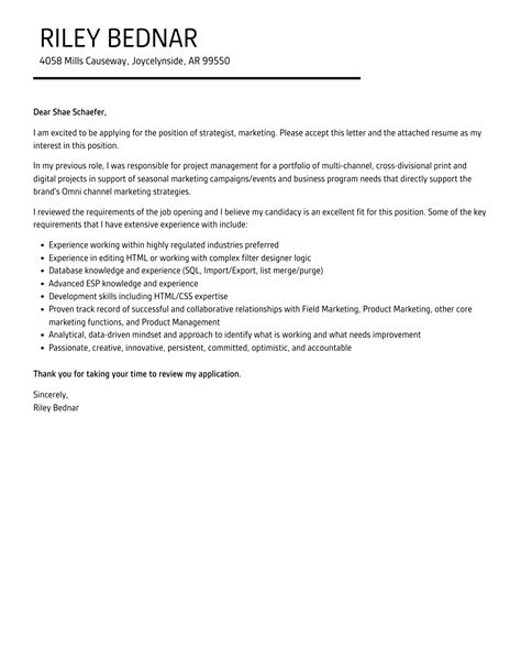 Strategist Marketing Cover Letter Velvet Jobs