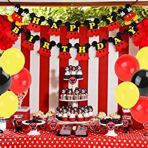 JOYMEMO Cartoon Mouse Themed Birthday Decorations Black Red Cartoon