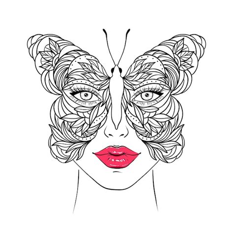 Cara De Mariposa Y Mujer Vector Premium