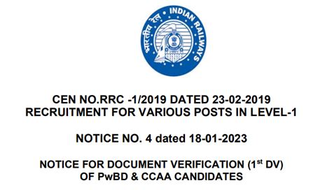 Railway Group D Office Notice CEN 01 2019 PwBD CCAA DV Cut Off