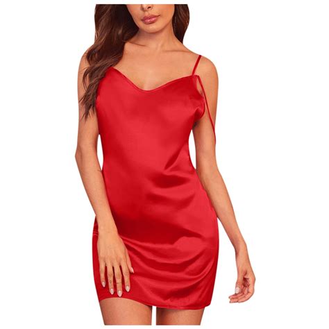 EHQJNJ Lingerie Dress Women Cowl Neck Satin Mini Nightdress Silk