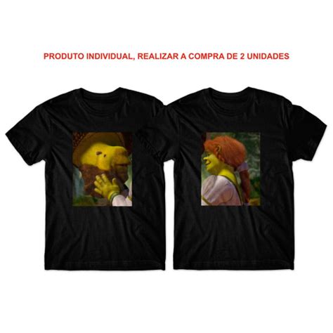 Camiseta Shrek e Fiona Blusa Metadinha Casal Camisa Namorados Algodão