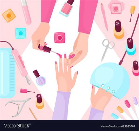 Professional Manicure Table Flat Vector Illustration Manicurist And