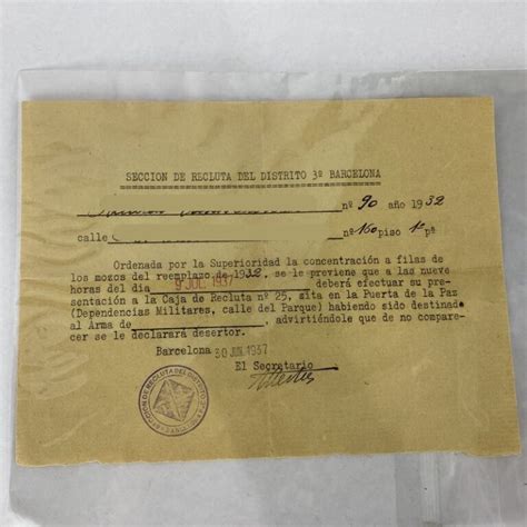 Carta De Reclutamiento De La Guerra Civil Militaria