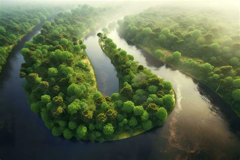 Aerial view of the Amazonas jungle landscape with river bend ...