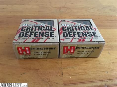 Armslist For Sale Hornady Critical Defense 9mm 115 Gr Ftx Ammo 50 Rounds