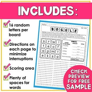 Boggle Printable Word Work Activities Early Fast Finishers Activities