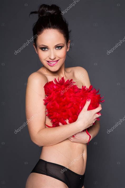 Sexy Woman Holding Big Heart Stock Photo Bdibdus