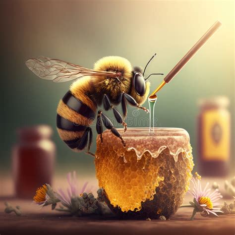 Bee Making Honey It S On Top Of Honey Jar Generative Ai Stock Illustration Illustration Of